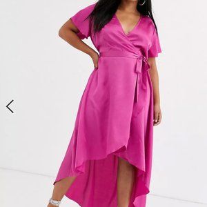 NWT Missguided Sz 14 magenta satin wrap maxi dress
